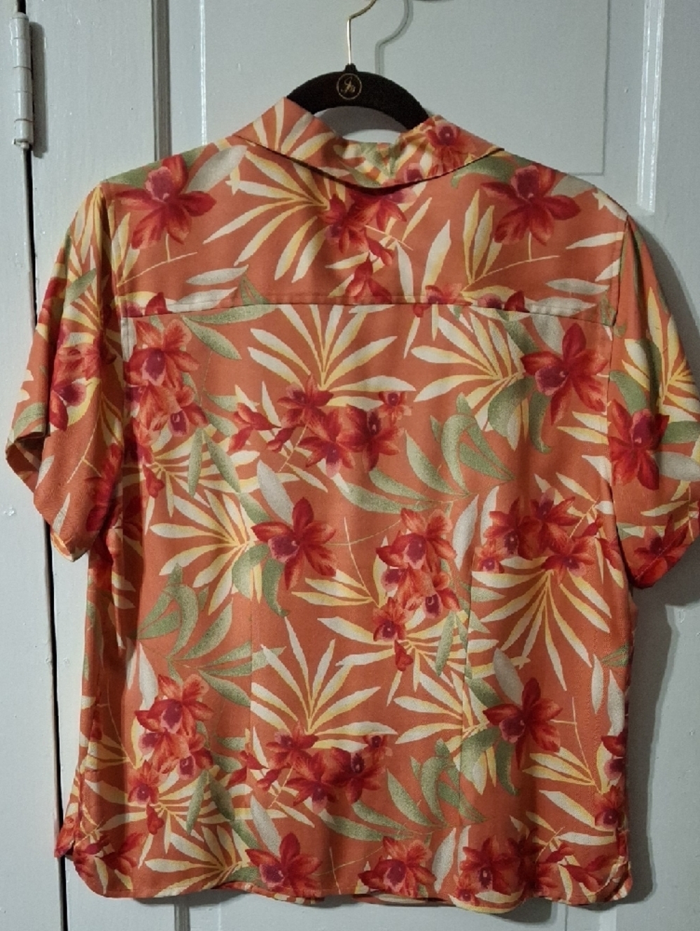 Valerie Stevens Orange Floral Camp-Collar Button-Front Shirt (Mis174) - Picture 3 of 3